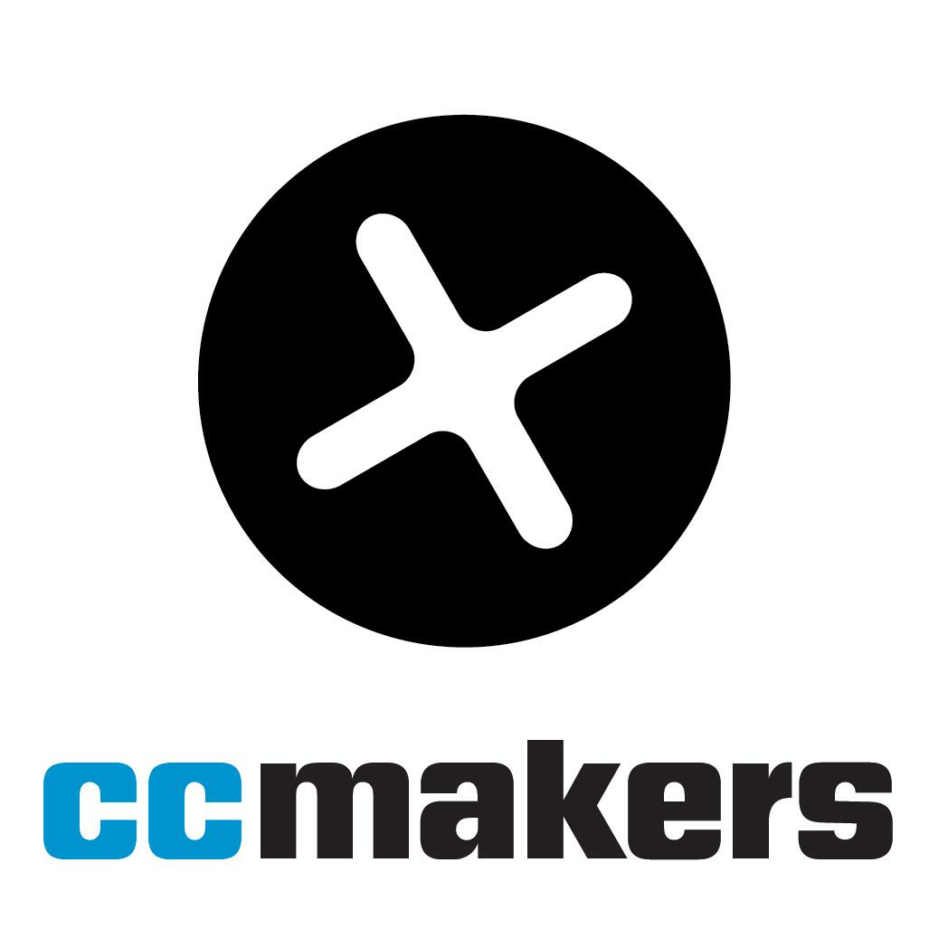 ccmakers logo showing a black circle with white x similar to a philips head screw.